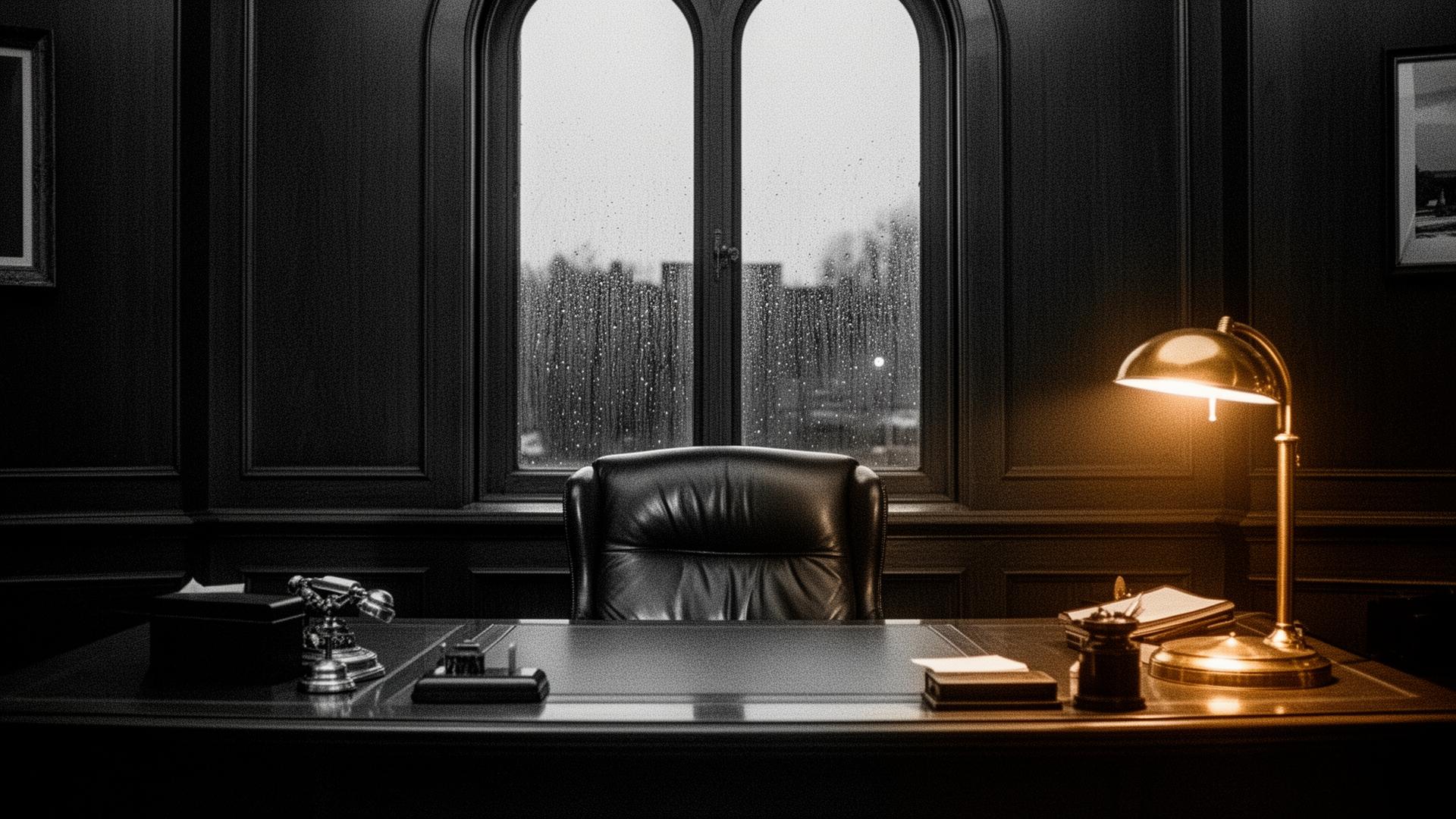 A managing partner's chamber at dusk